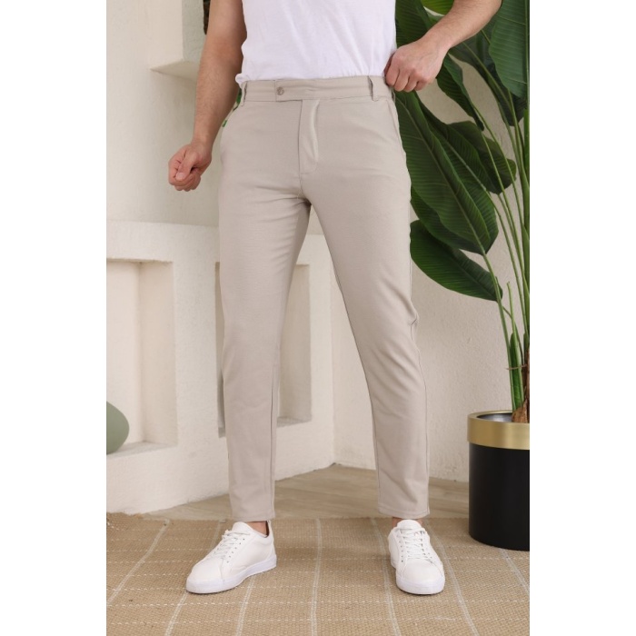 Erkek Slim Fit Likralı Bilek Boy Kumaş Pantolon