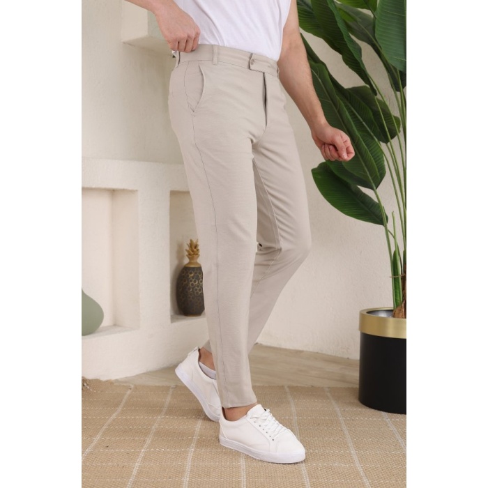 Erkek Slim Fit Likralı Bilek Boy Kumaş Pantolon