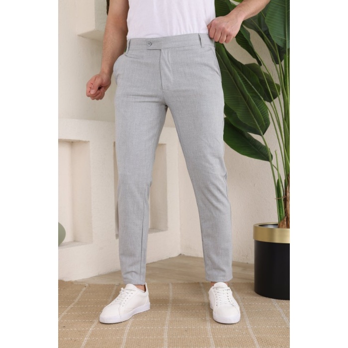 Erkek Slim Fit Likralı Bilek Boy Kumaş Pantolon