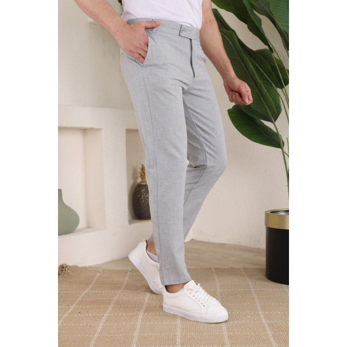 Erkek Slim Fit Likralı Bilek Boy Kumaş Pantolon