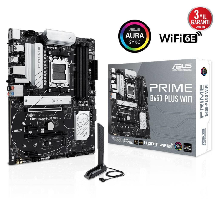 Asus Prime B650-Plus Wi-Fi, 4Xddr5, 2Xm.2,  Hdmi, Dp, Type-C, Am5 Soket Gaming Anakart
