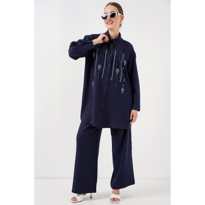 Desenli Tunik Pantolon İkili Takım 6720 - Lacivert