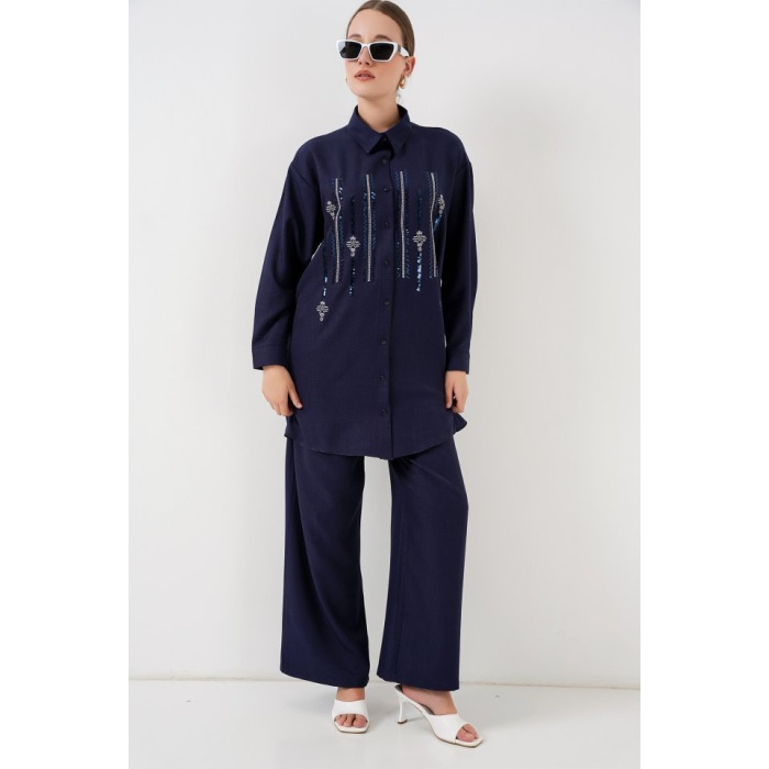 Desenli Tunik Pantolon İkili Takım 6720 - Lacivert
