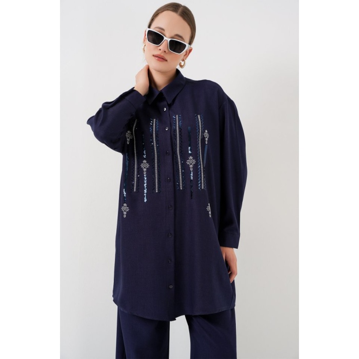 Desenli Tunik Pantolon İkili Takım 6720 - Lacivert