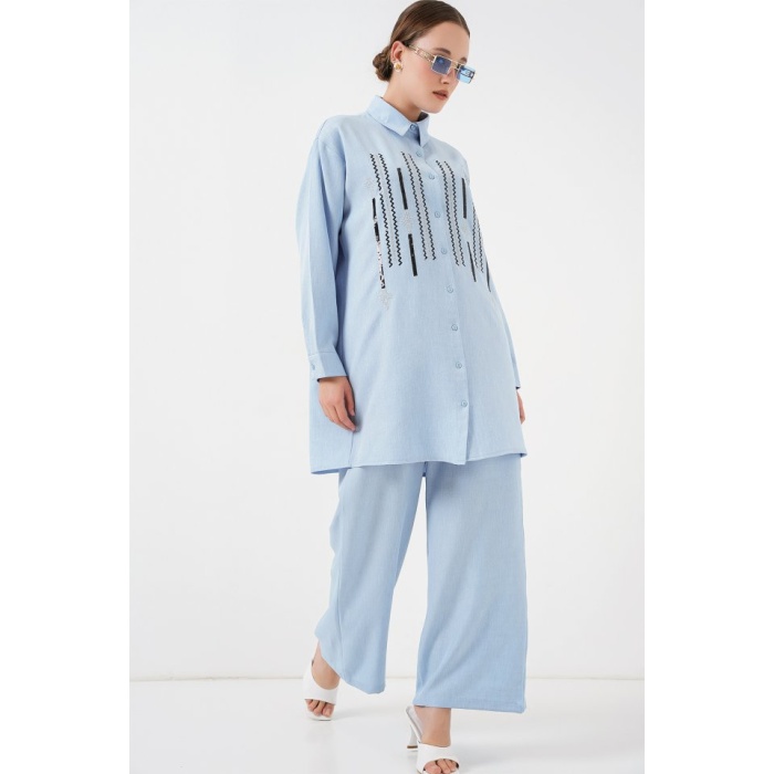 Desenli Tunik Pantolon İkili Takım 6720 - Mavi