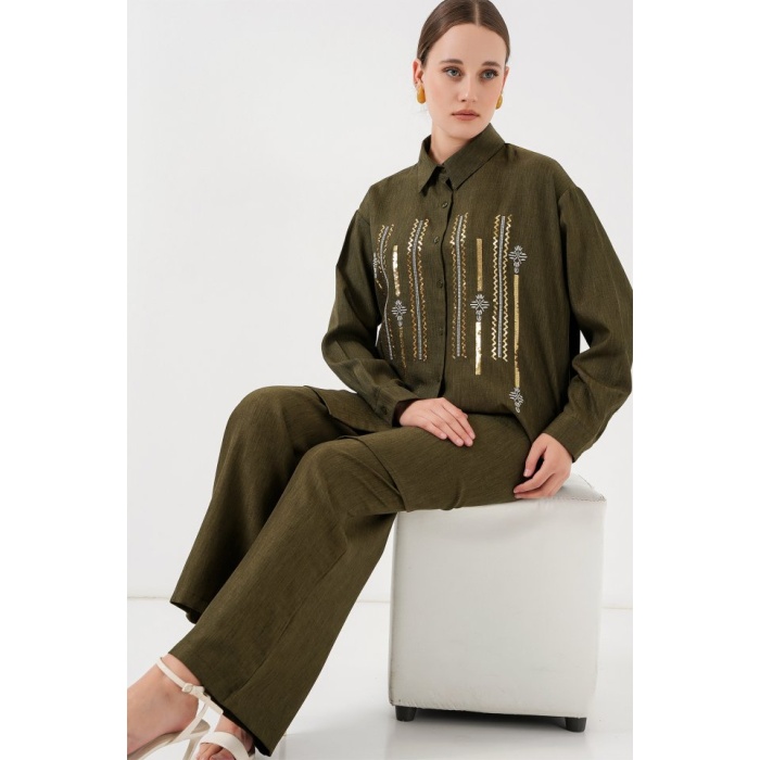 Desenli Tunik Pantolon İkili Takım 6720 - Haki