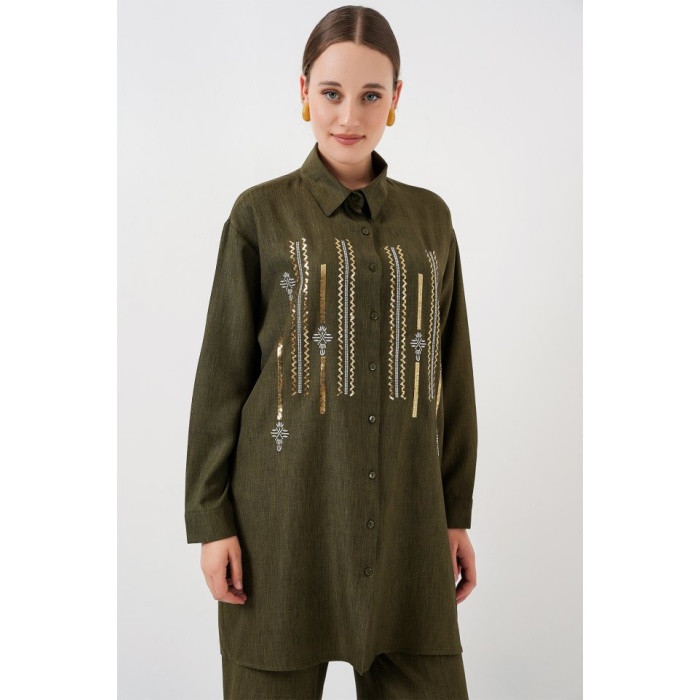 Desenli Tunik Pantolon İkili Takım 6720 - Haki