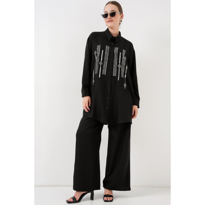 Desenli Tunik Pantolon İkili Takım 6720 - Siyah