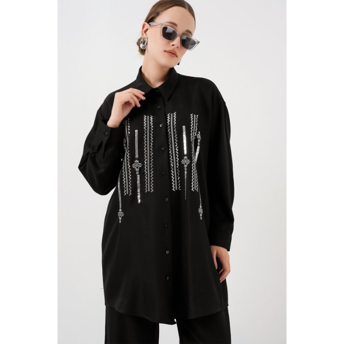 Desenli Tunik Pantolon İkili Takım 6720 - Siyah