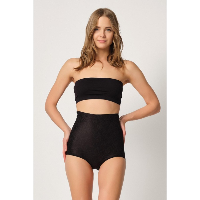 Si̇yah Mi  2842 Lazer Dantelli Slip Korse