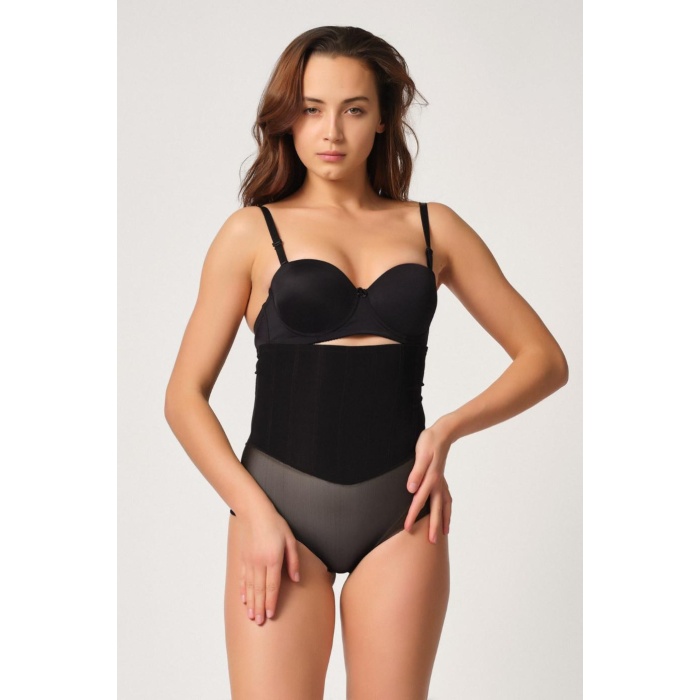 Si̇yah Mi  2945 Tül Karyokalı Slip Lazer Korse