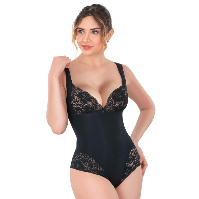 Si̇yah Mi  2947 Dantelli Agraflı Body Korse