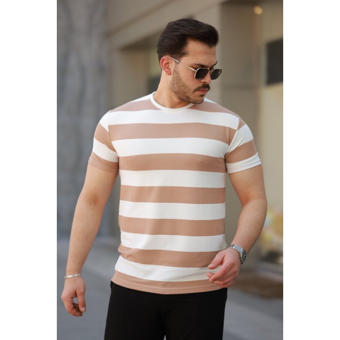 Erkek Çift Renk Pamuklu Örme Kumaş Kısa Kollu T-Shirt