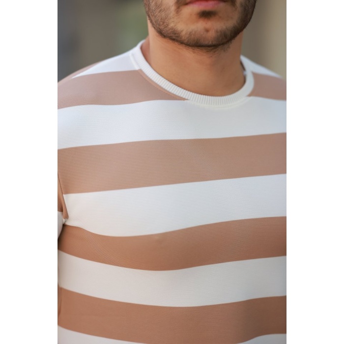 Erkek Çift Renk Pamuklu Örme Kumaş Kısa Kollu T-Shirt