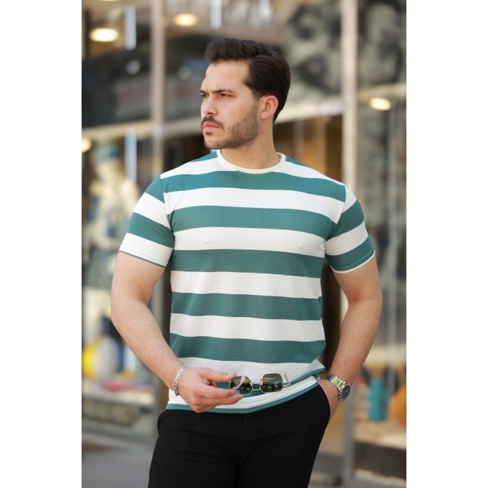 Erkek Çift Renk Pamuklu Örme Kumaş Kısa Kollu T-Shirt