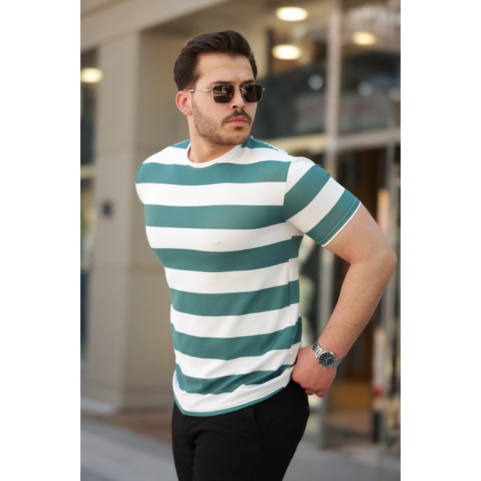 Erkek Çift Renk Pamuklu Örme Kumaş Kısa Kollu T-Shirt