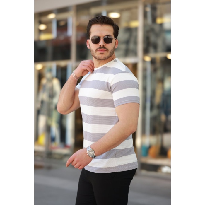 Erkek Çift Renk Pamuklu Örme Kumaş Kısa Kollu T-Shirt