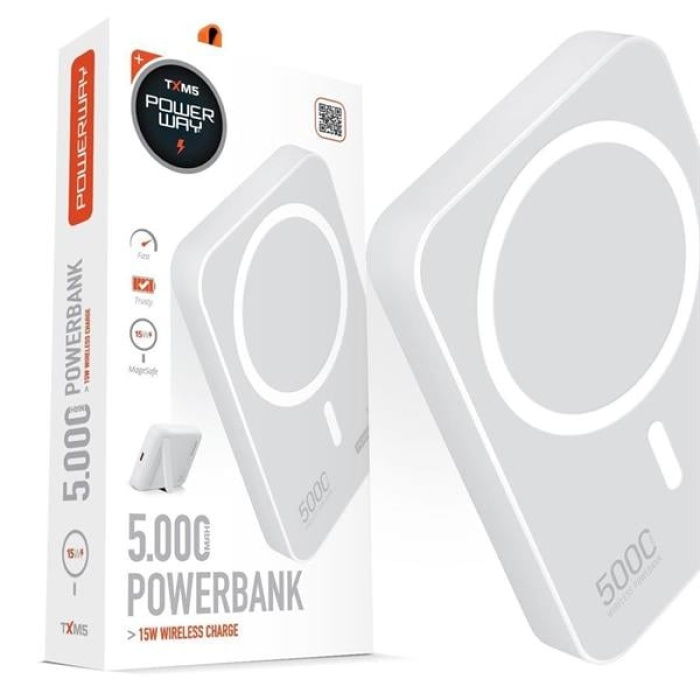 5.000Mah Pd15W Magsafe Kablosuz Wireless Taşınabilir Şarj Cihazı Beyaz Powerbank Txm5