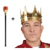 Altın Renk 60 cm Kral Tacı Kraliyet Tacı ve Kırmızı Topuzlu Kral Asası Seti