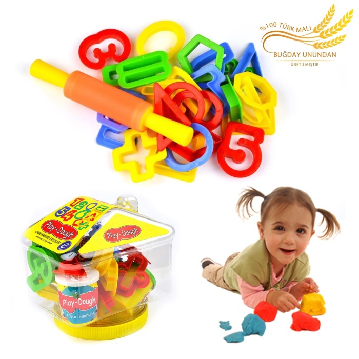 Rakam ve Geometrik Şekil Kalıplı Buğday Unu Oyun Hamuru Seti - Play Dough