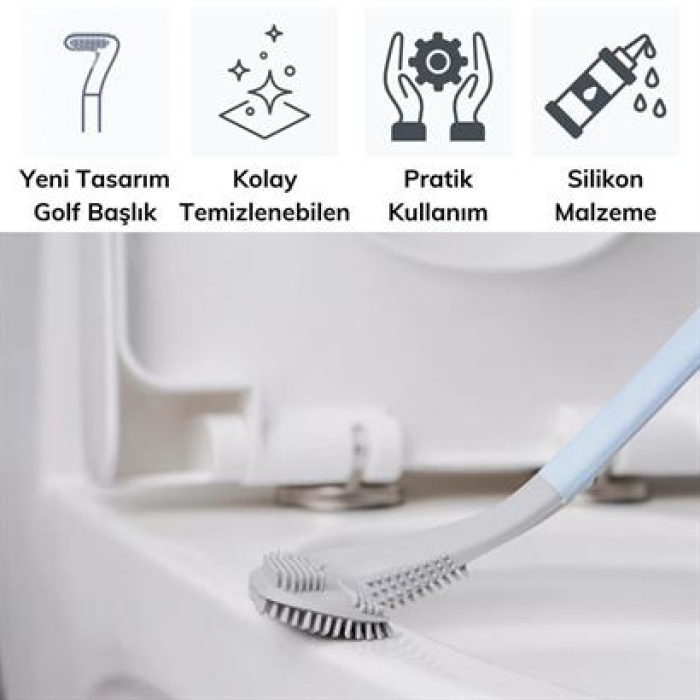 ShopZum Golf Tasarımlı Silikon WC Klozet Mutfak Temizlik Fırçası Kanca Hediyeli