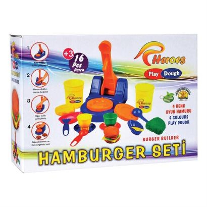 ZHD Eğitici Eğlenceli Hamburger Ustası 16 Parça Oyun Hamuru Seti