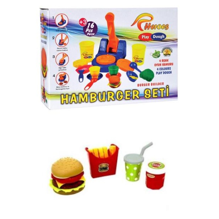 ZHD Eğitici Eğlenceli Hamburger Ustası 16 Parça Oyun Hamuru Seti