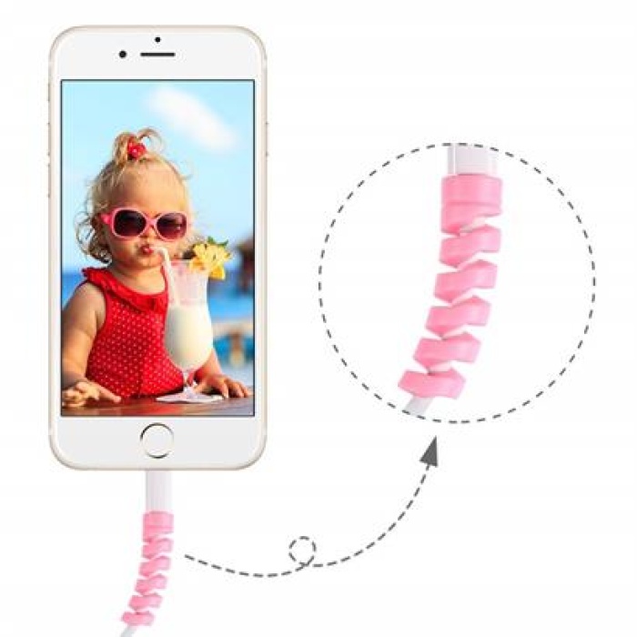 ShopZum 4lü Apple, Android Şaj Kablosu Koruyucu Silikon Spiral Yay Aparat
