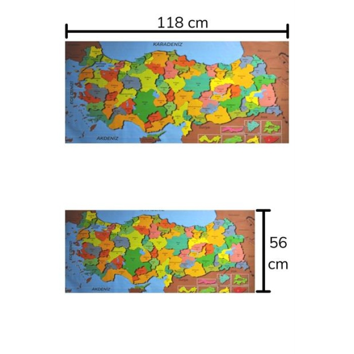 ShopZum Renkli Türkiye Haritası Manyetik Yapıştırıcı Gerektirmeyen Duvar Stickerı 118 CM * 56 CM