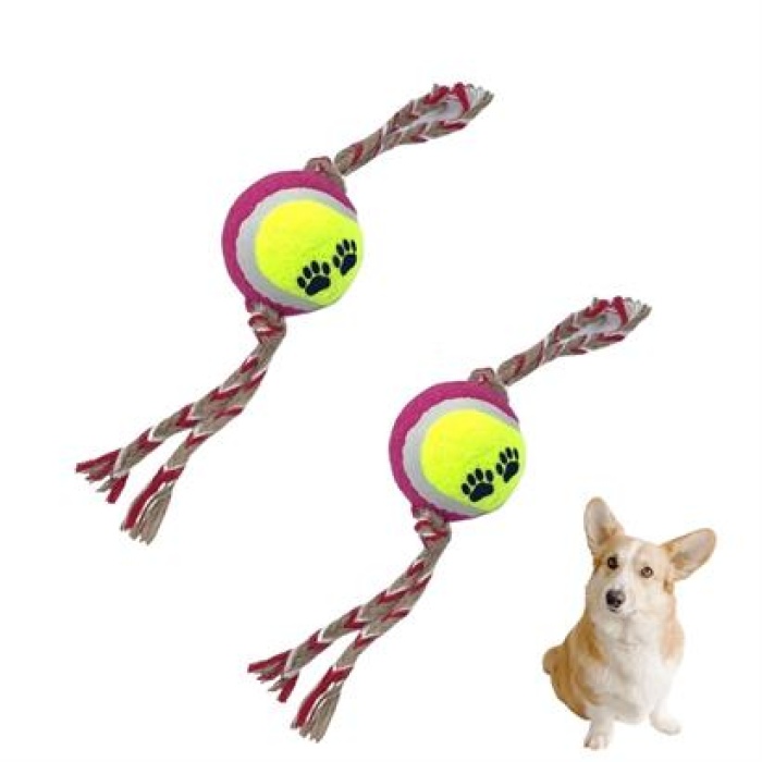 ShopZum Renkli Halat Ve Tenis Toplu Yumaklı Köpek Çekiştirme Halat Oyuncağı