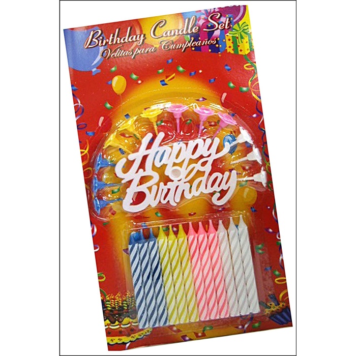 Rengarenk Mumlu Beyaz ShopZum Happy Birthday Yazılı Doğum Günü Mumu 12 Adet