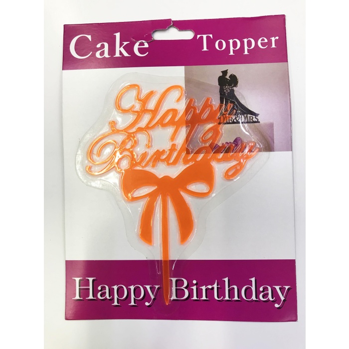ShopZum Happy Birthday Yazılı Fiyonklu Pasta Kek Çubuğu Turuncu Renk