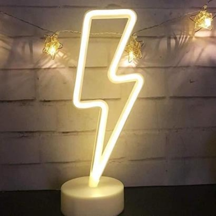 ShopZum Dekoratif Şimşek Şeklinde Pilli Neon Led Lamba Süs Masa Lambası