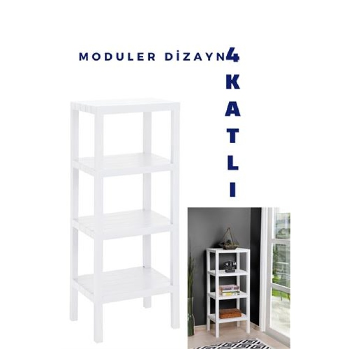 4 Katlı Modüler Raf Sistemi BEYAZ 718145