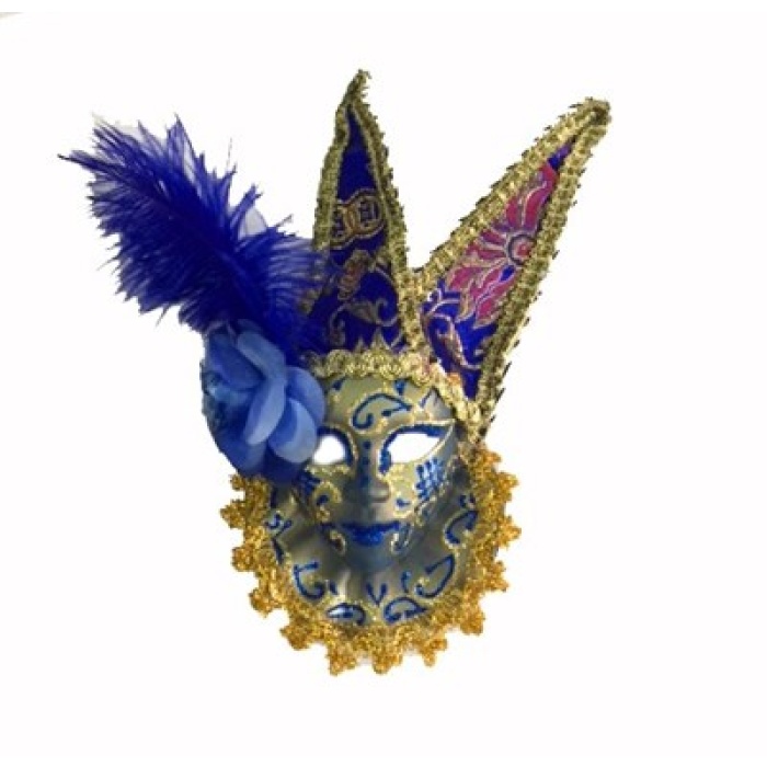 Tüylü Dekoratif Seramaik Maske Mavi Renk