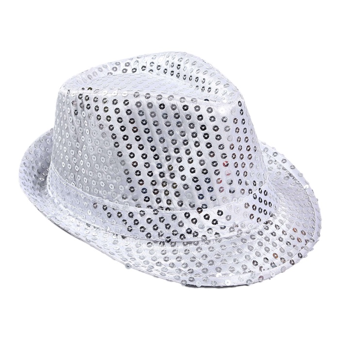 Çocuk Boy Gümüş Payetli Şapka Gösteri Şapkası Michael Jackson Şapkası 54 No