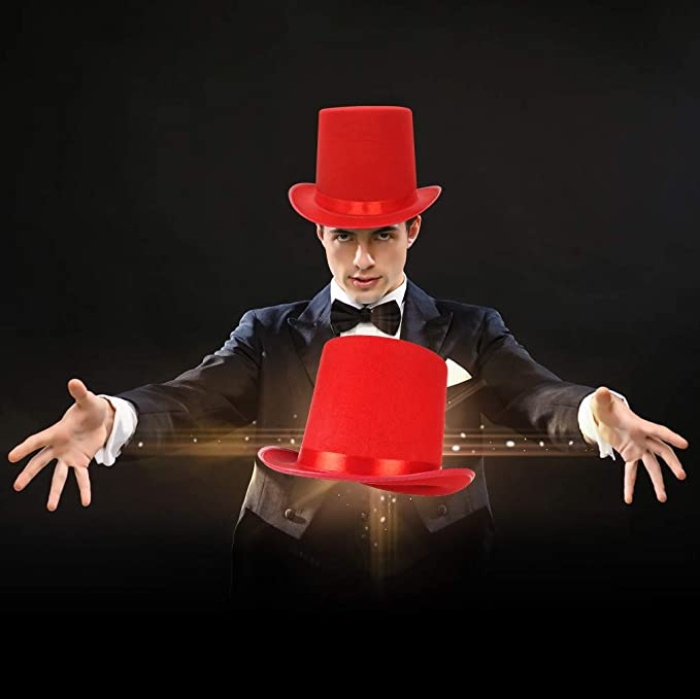 Yetişkinler İçin Kırmızı Renk Ringmaster Sihirbaz Şapkası Fötr Şapka 15 cm