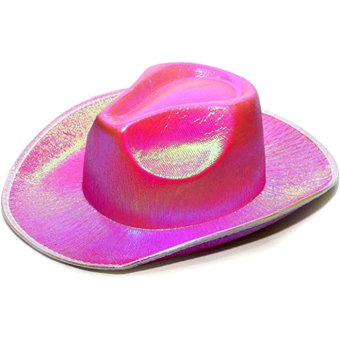 Neon Hologramlı Kovboy Model Parti Şapkası Pembe Yetişkin 39X36X14 cm