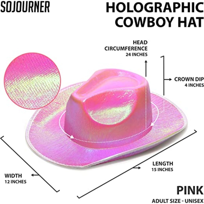 Neon Hologramlı Kovboy Model Parti Şapkası Pembe Yetişkin 39X36X14 cm