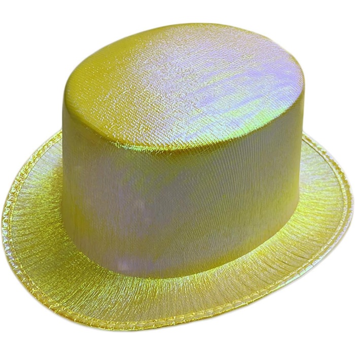 Sarı Renk Işıltılı Hologram Kumaş Kaplama Fötr Silindir Şapka Yetişkin Boy