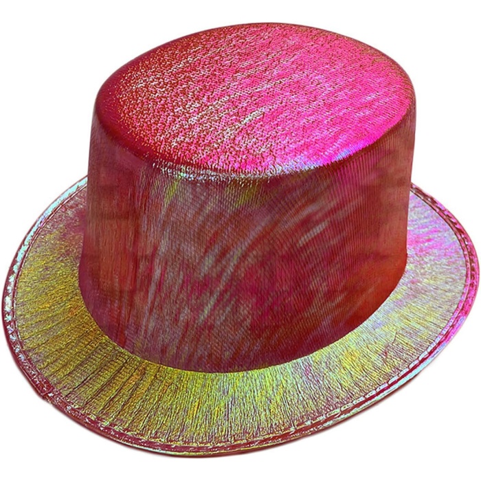 Kırmızı Renk Işıltılı Hologram Kumaş Kaplama Fötr Silindir Şapka Yetişkin Boy