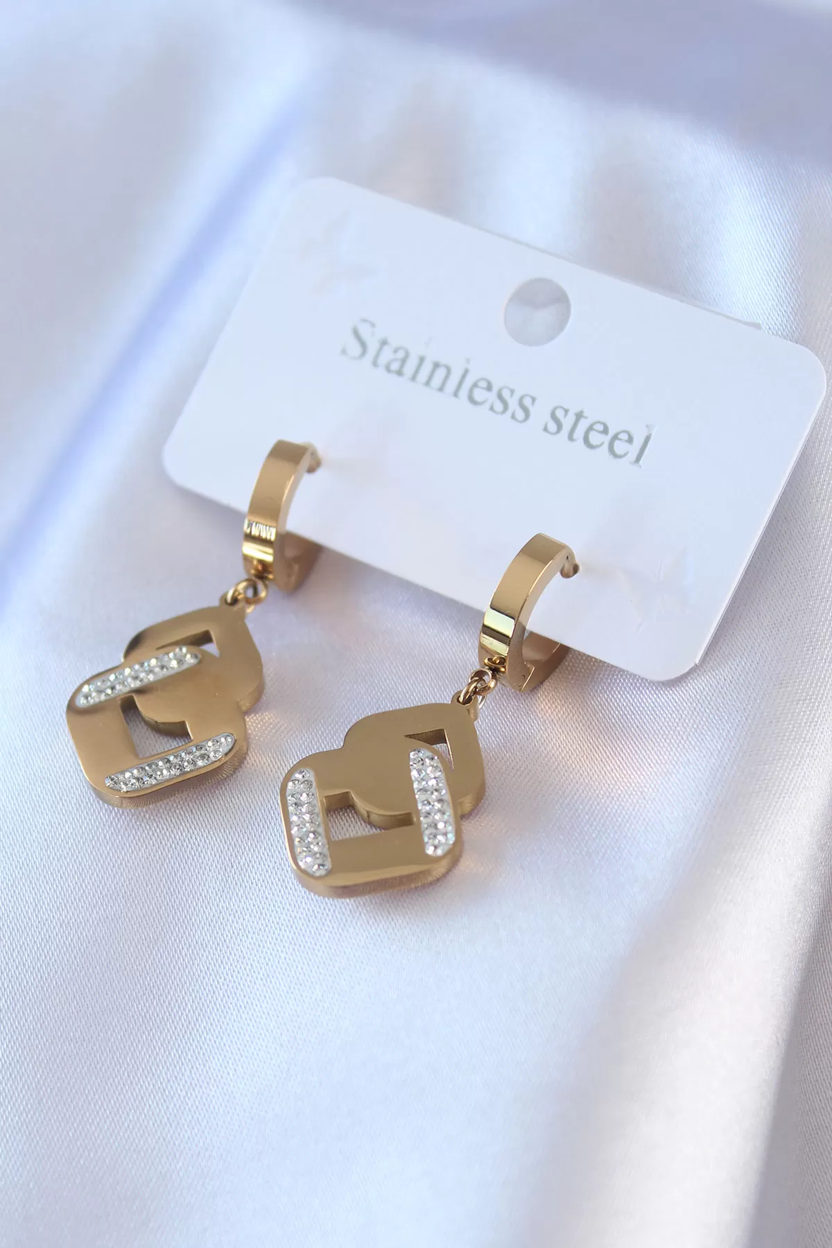 Çelik Özel Seri    Gold Renk  Zirkon Taşlı Kadın Küpe