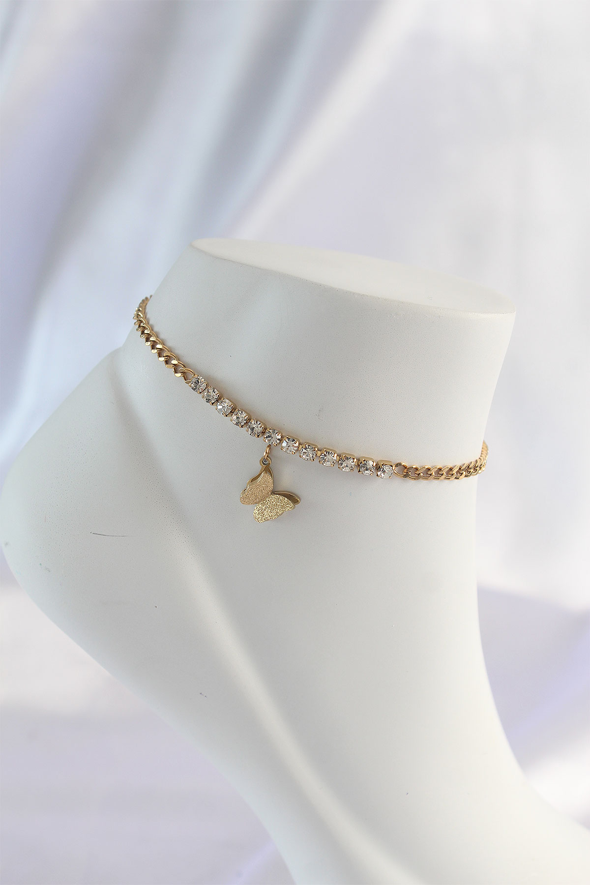 316L Çelik Özel Seri Gold Renk Zirkon Taşlı Kelebek Tasarımlı Halhal