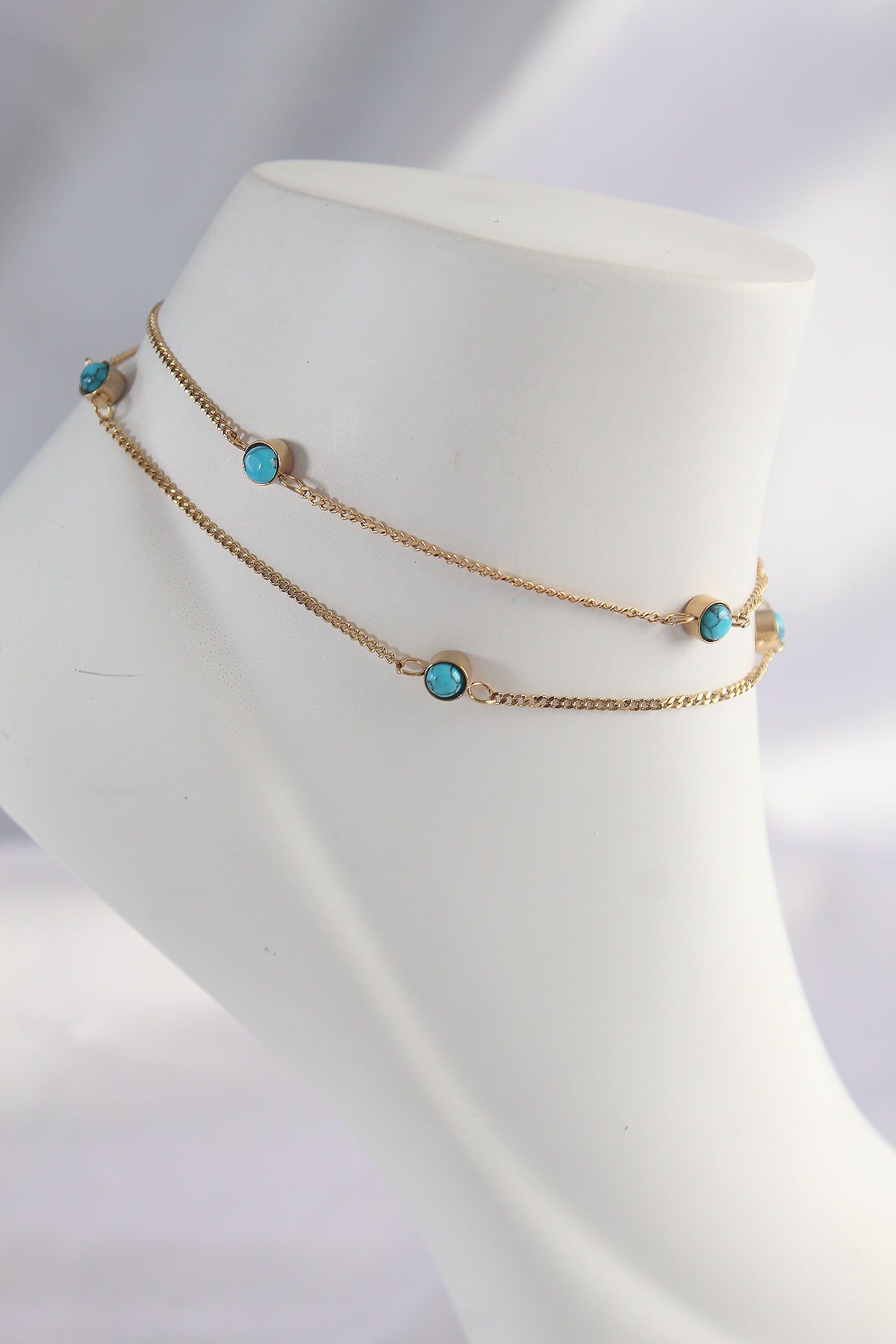 316L Çelik Özel Seri Gold Renk Minimal Mavi Taş Tasarımlı Halhal