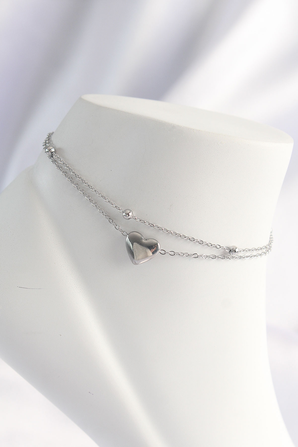 316L Çelik Özel Seri Gümüş Renk Kalp Tasarımlı 2li Halhal