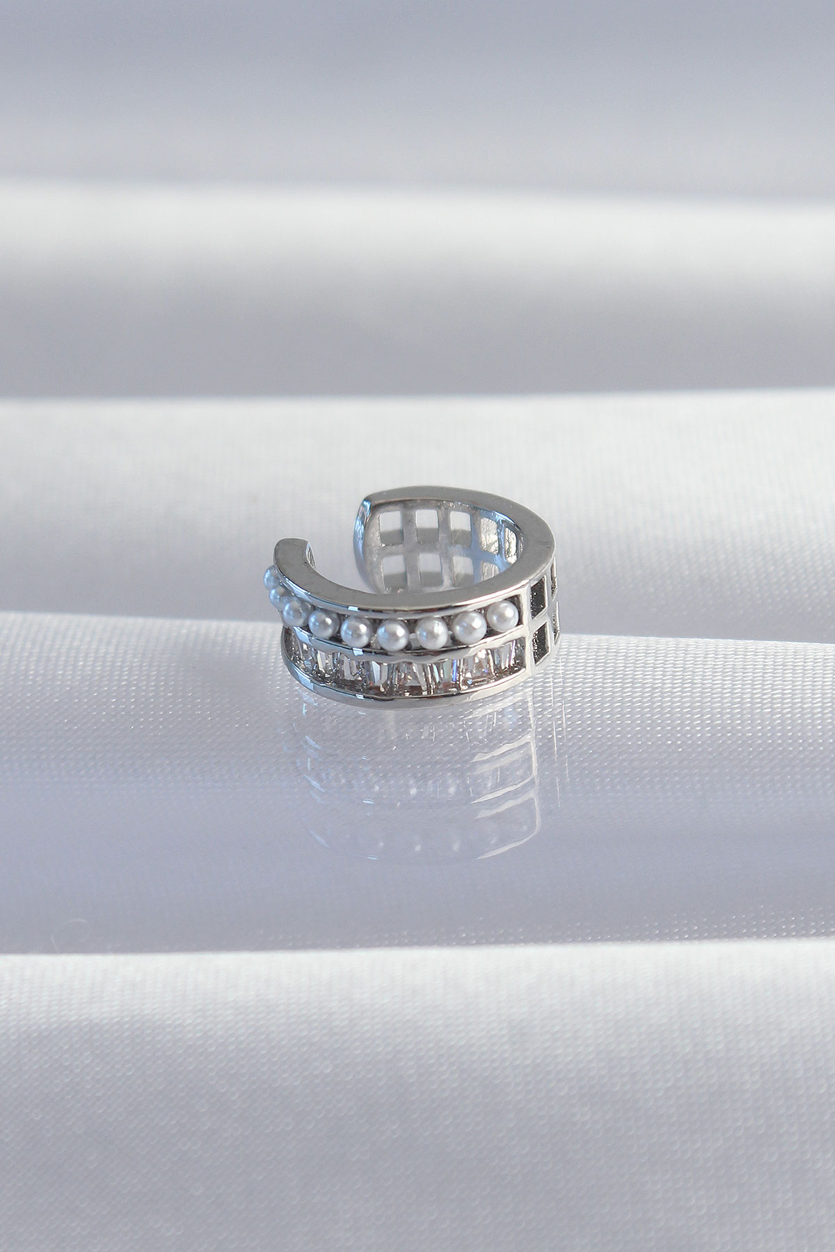 Özel Seri Pirinç  Renk İncili Baget Taşlı Earcuff Küpe