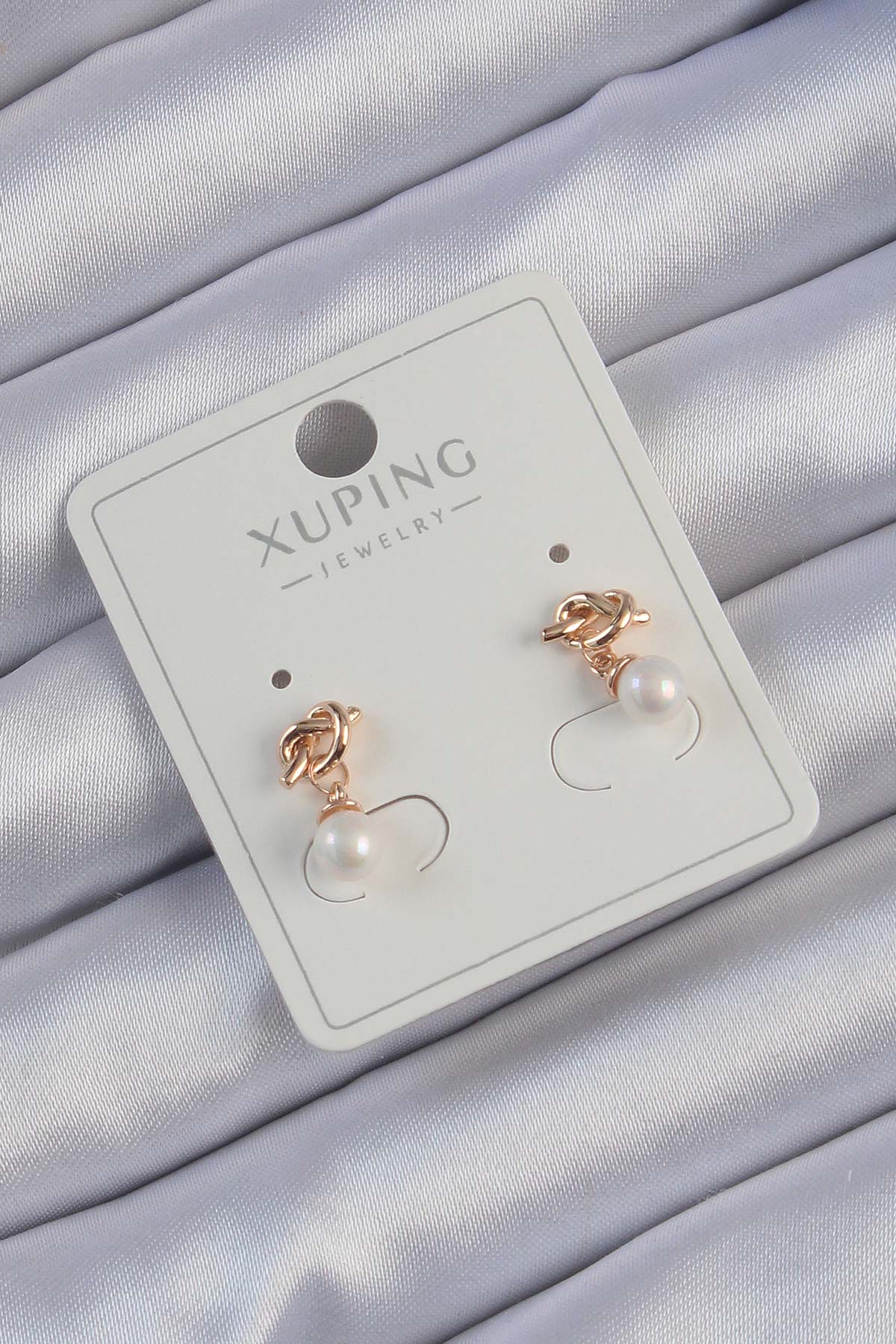 Xuping Rose Renk İnci Taşlı Düğüm Küpe