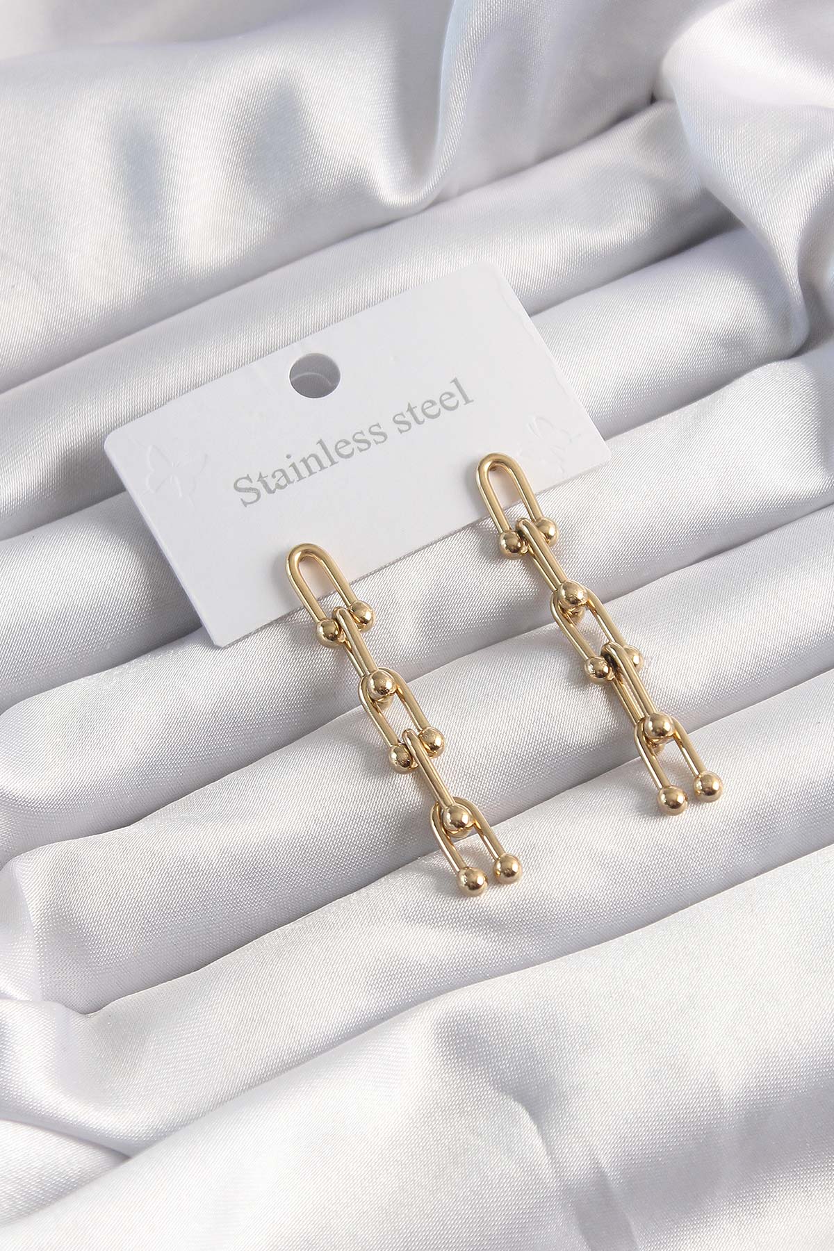 Çelik Özel Seri  Altın Renk Sallantılı Tiffany Model Küpe