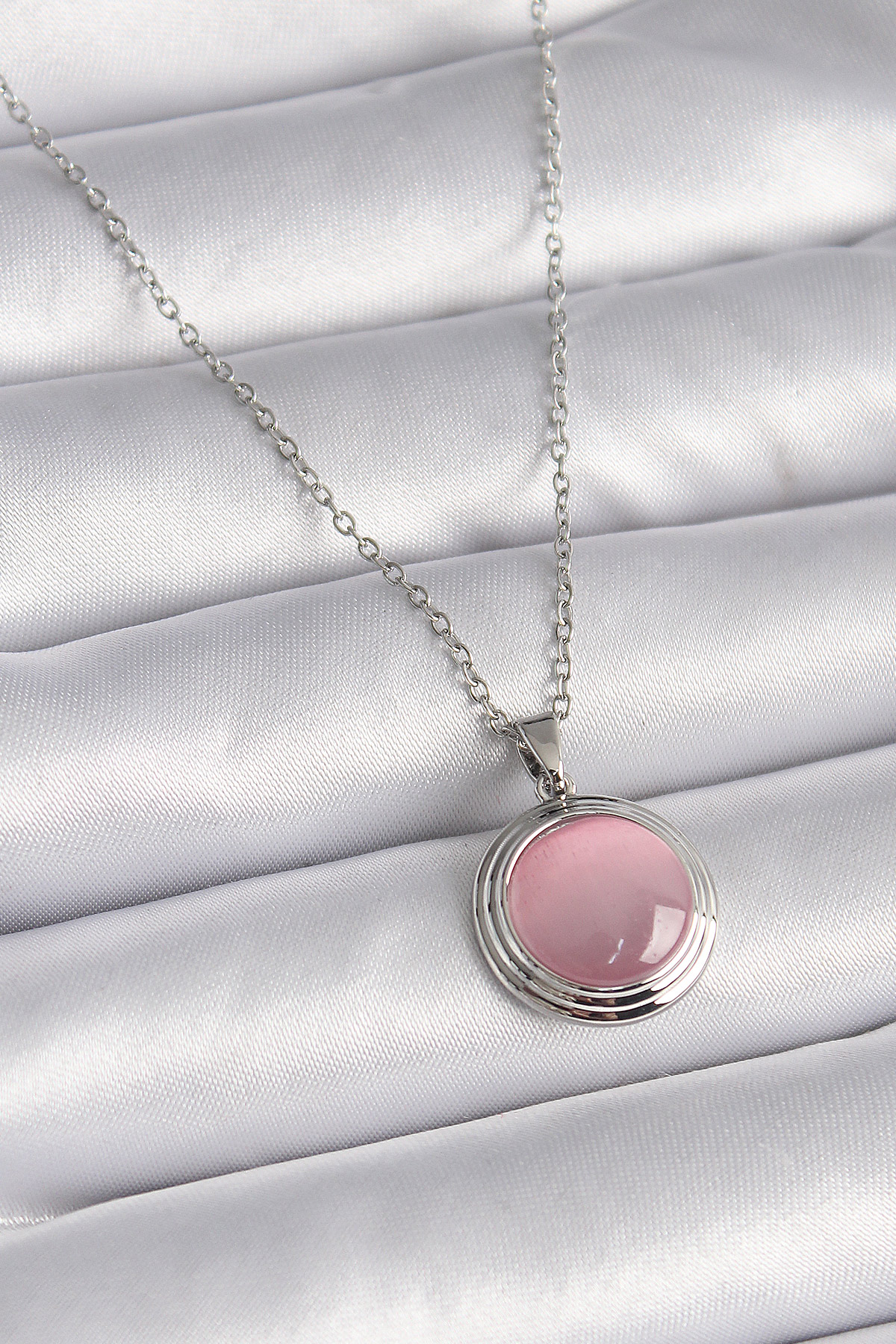 316L Steel Silver Color Circle Pink Pearl Model Women Necklace