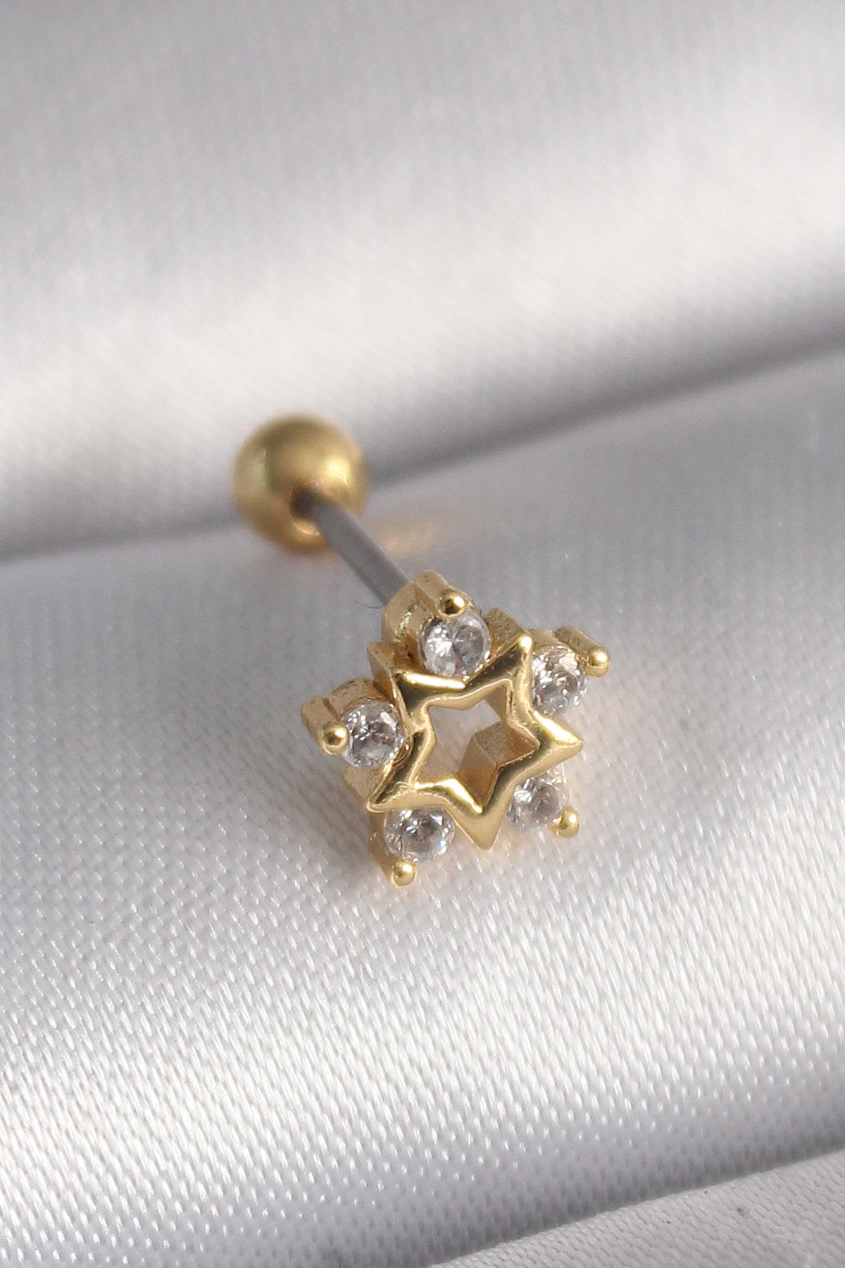 316L Çelik Gold Renk Zirkon Taşlı Model Tragus Piercing